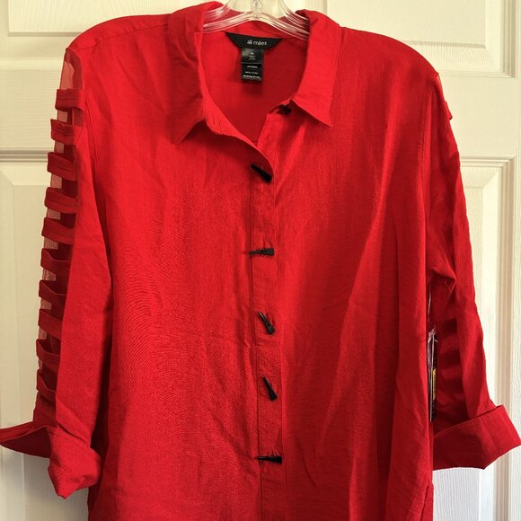 NWT Ali Miles Red Ladder Sleeve Tunic Top  Sheer Panel Sleeves, Size X-large - Picture 1 of 5